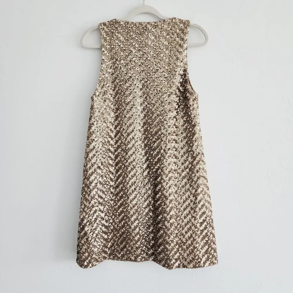 Zara Gold Sequin Sleeveless A-Line Mini Dress Scoopneck Sleeveless Size Small - Picture 6 of 10